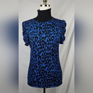 Carolyn Taylor Womens Blue Cheetah Print‎ Blouse Sz M  Whimsigoth Fairygoth Goth